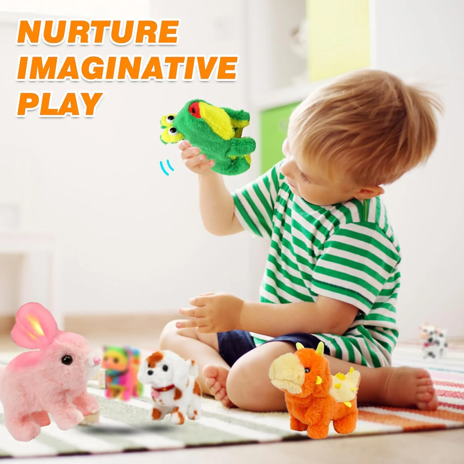 Hopearl Hopping Chubby Rabbit Interactive Electronic Pet Plush Bunny Toy with Sounds and Movements Animated Walking Wiggle Ears Twitch Nose Gift for Toddlers Birthday, Gray, 7''