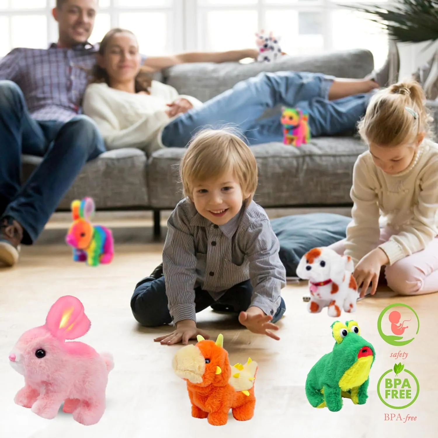 Hopearl Hopping Chubby Rabbit Interactive Electronic Pet Plush Bunny Toy with Sounds and Movements Animated Walking Wiggle Ears Twitch Nose Gift for Toddlers Birthday, Gray, 7''