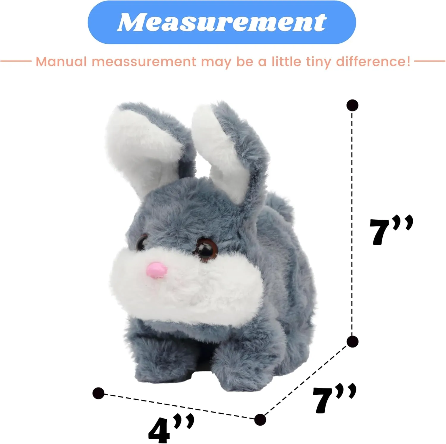 Hopearl Hopping Chubby Rabbit Interactive Electronic Pet Plush Bunny Toy with Sounds and Movements Animated Walking Wiggle Ears Twitch Nose Gift for Toddlers Birthday, Gray, 7''