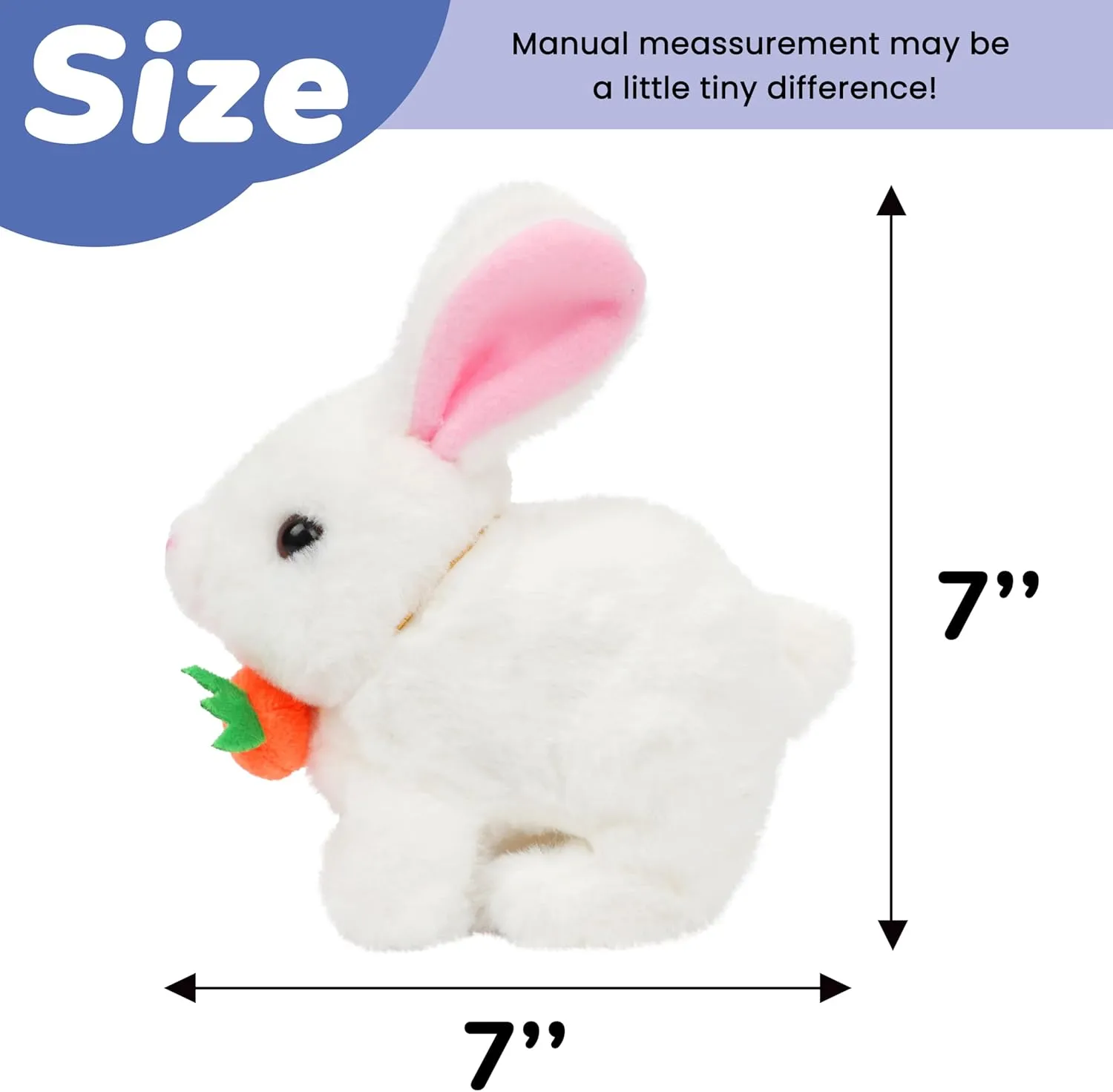 Hopearl Hopping Rabbit with Carrot Interactive Electronic Pet Plush Bunny Toy with Sounds and Movements Animated Walking Wiggle Ears Twitch Nose Gifts for Toddlers Birthday, White, 7''