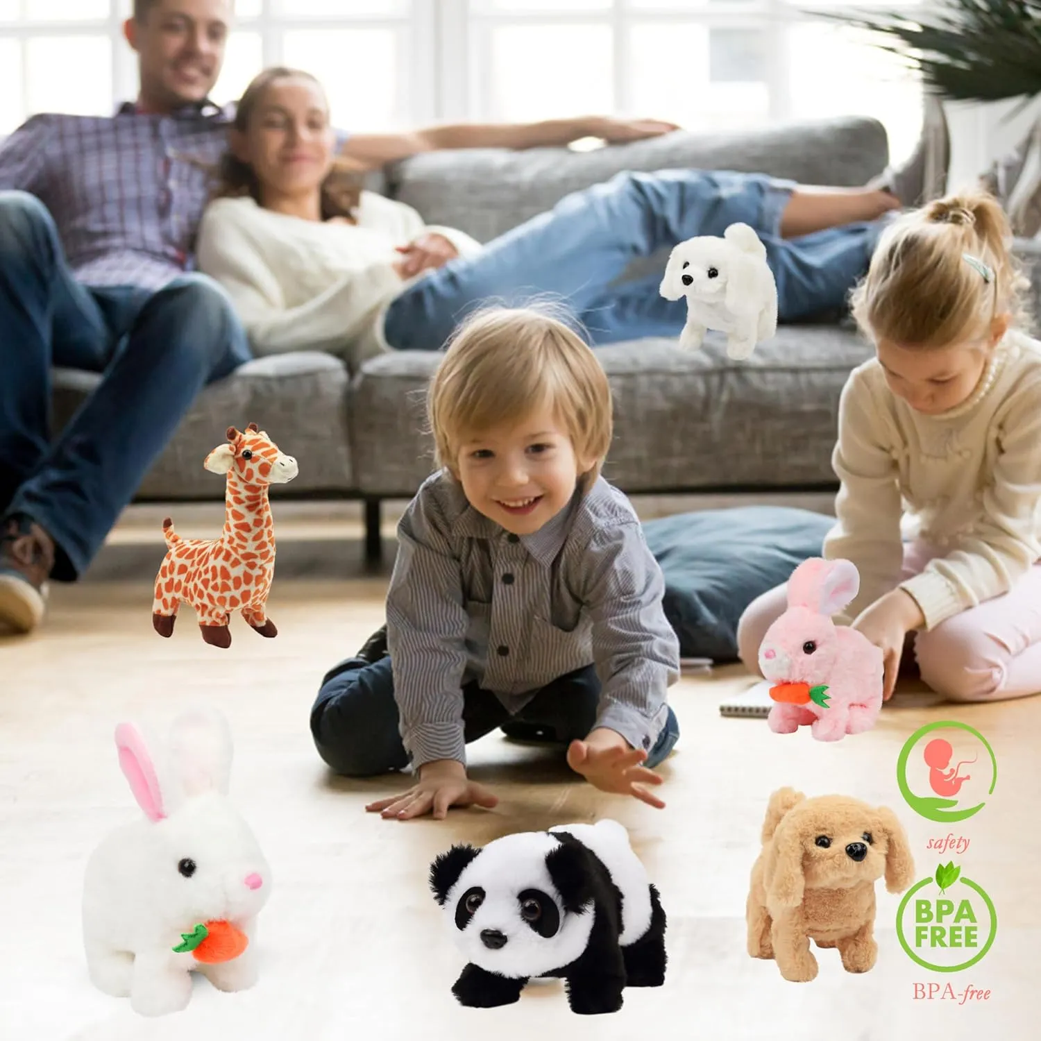 Hopearl Hopping Rabbit with Carrot Interactive Electronic Pet Plush Bunny Toy with Sounds and Movements Animated Walking Wiggle Ears Twitch Nose Gifts for Toddlers Birthday, White, 7''