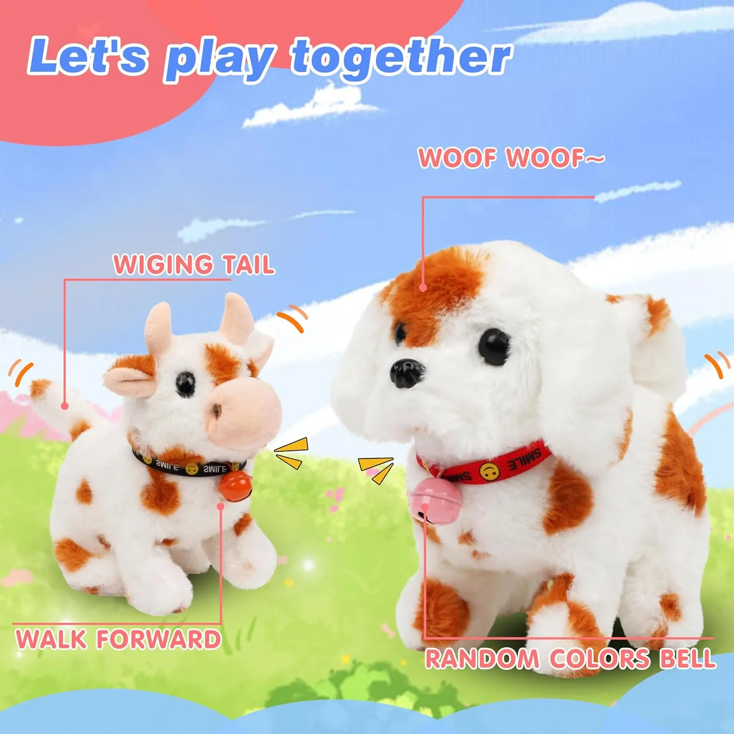 Hopearl Walking Cow Interactive Electronic Pet Plush Diary Cattle Toy with Sounds and Movements MOO Nodding Head Wag Tail Animated Gift for Toddlers Birthday, Brown, 7''