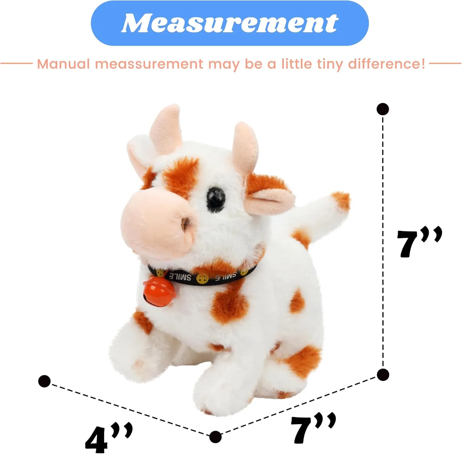 Hopearl Walking Cow Interactive Electronic Pet Plush Diary Cattle Toy with Sounds and Movements MOO Nodding Head Wag Tail Animated Gift for Toddlers Birthday, Brown, 7''