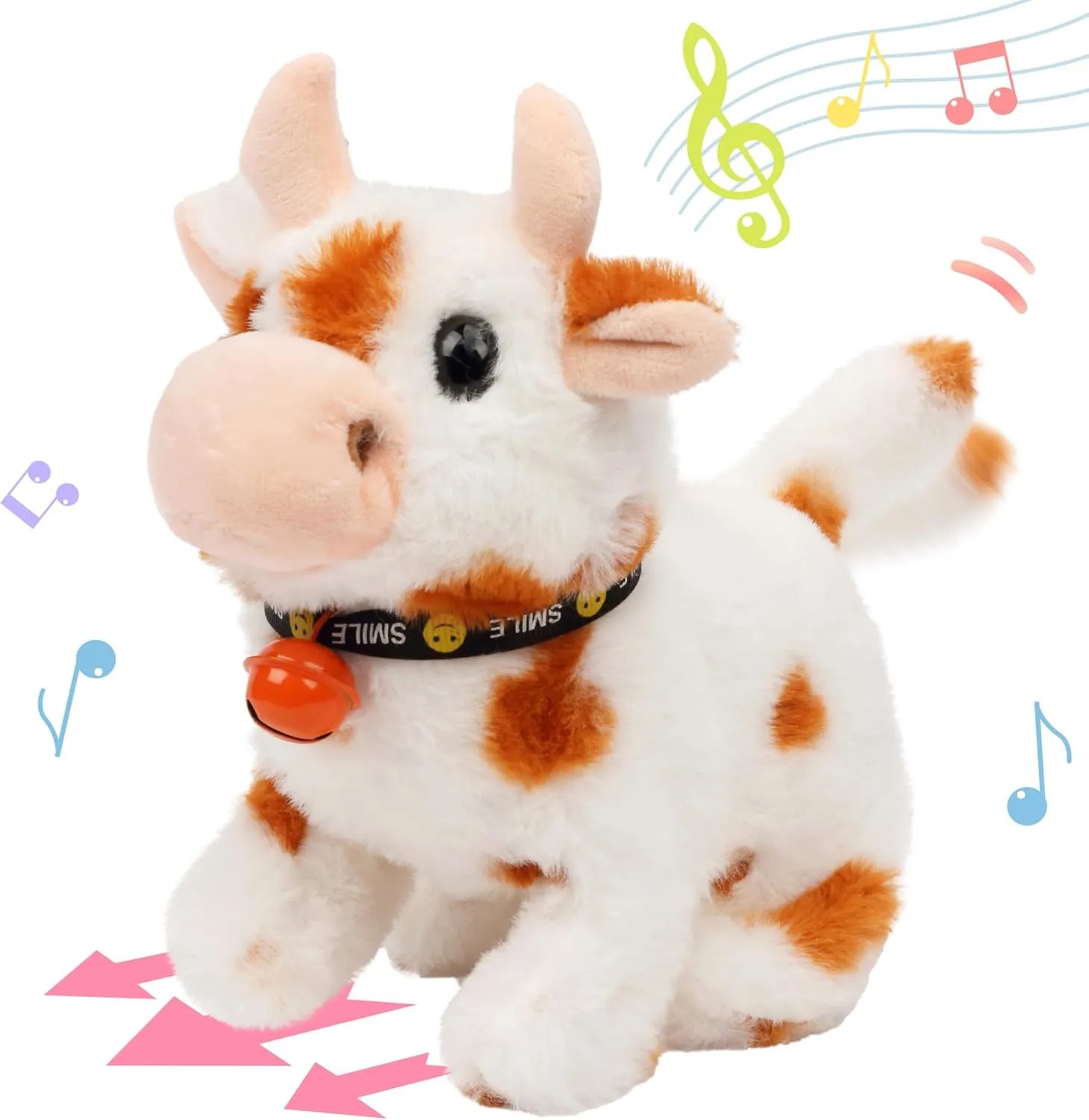Hopearl Walking Cow Interactive Electronic Pet Plush Diary Cattle Toy with Sounds and Movements MOO Nodding Head Wag Tail Animated Gift for Toddlers Birthday, Brown, 7''
