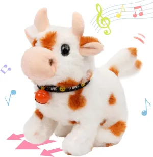 Hopearl Walking Cow Interactive Electronic Pet Plush Diary Cattle Toy with Sounds and Movements MOO Nodding Head Wag Tail Animated Gift for Toddlers Birthday, Brown, 7''