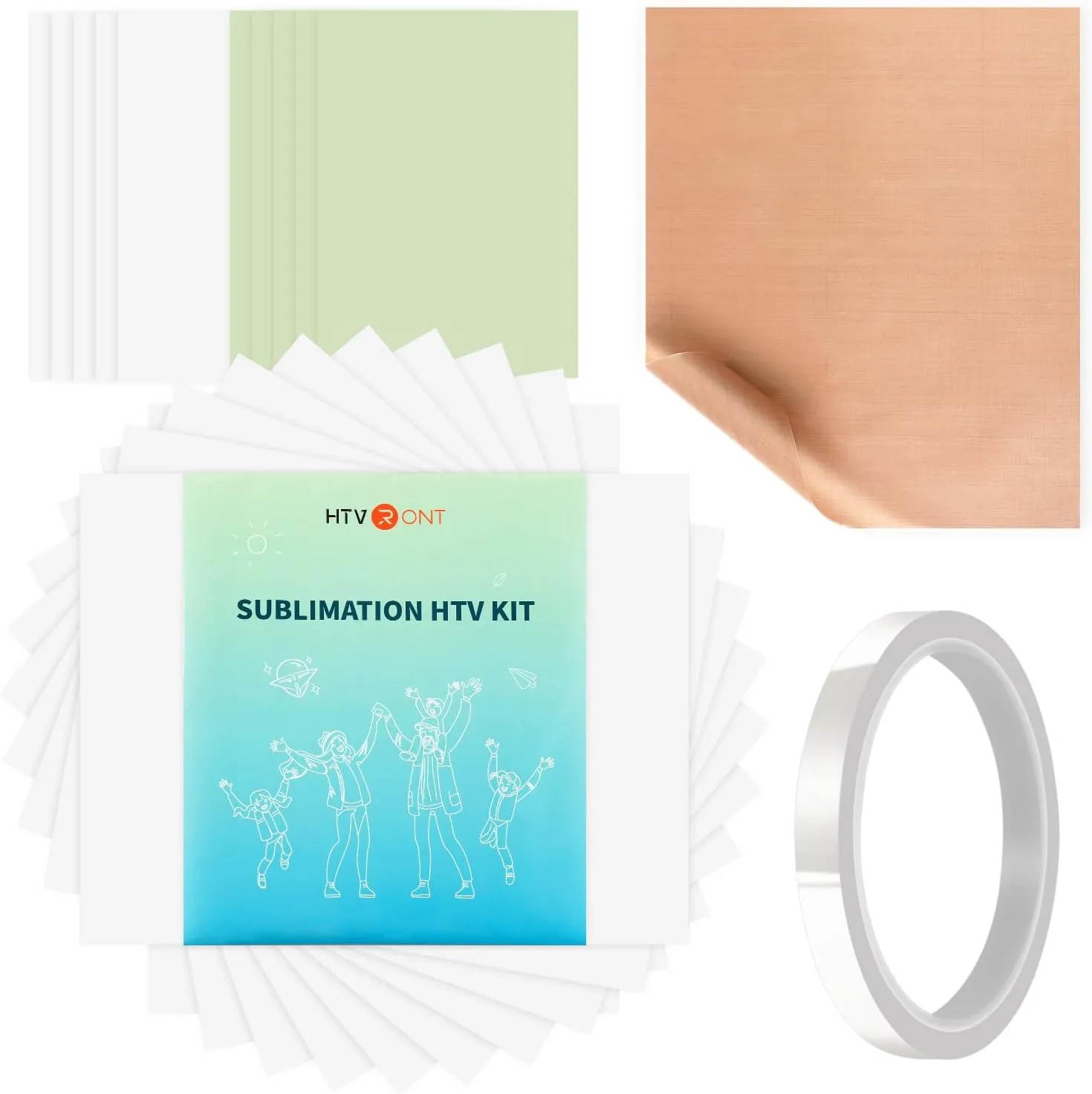 HTVRONT Sublimation HTV Kit for Dark/Light Fabric - Heat Press Starter Kit for Shirt/Bag/Hat, Includes Paper, Resistant Tape & Teflon Sheet