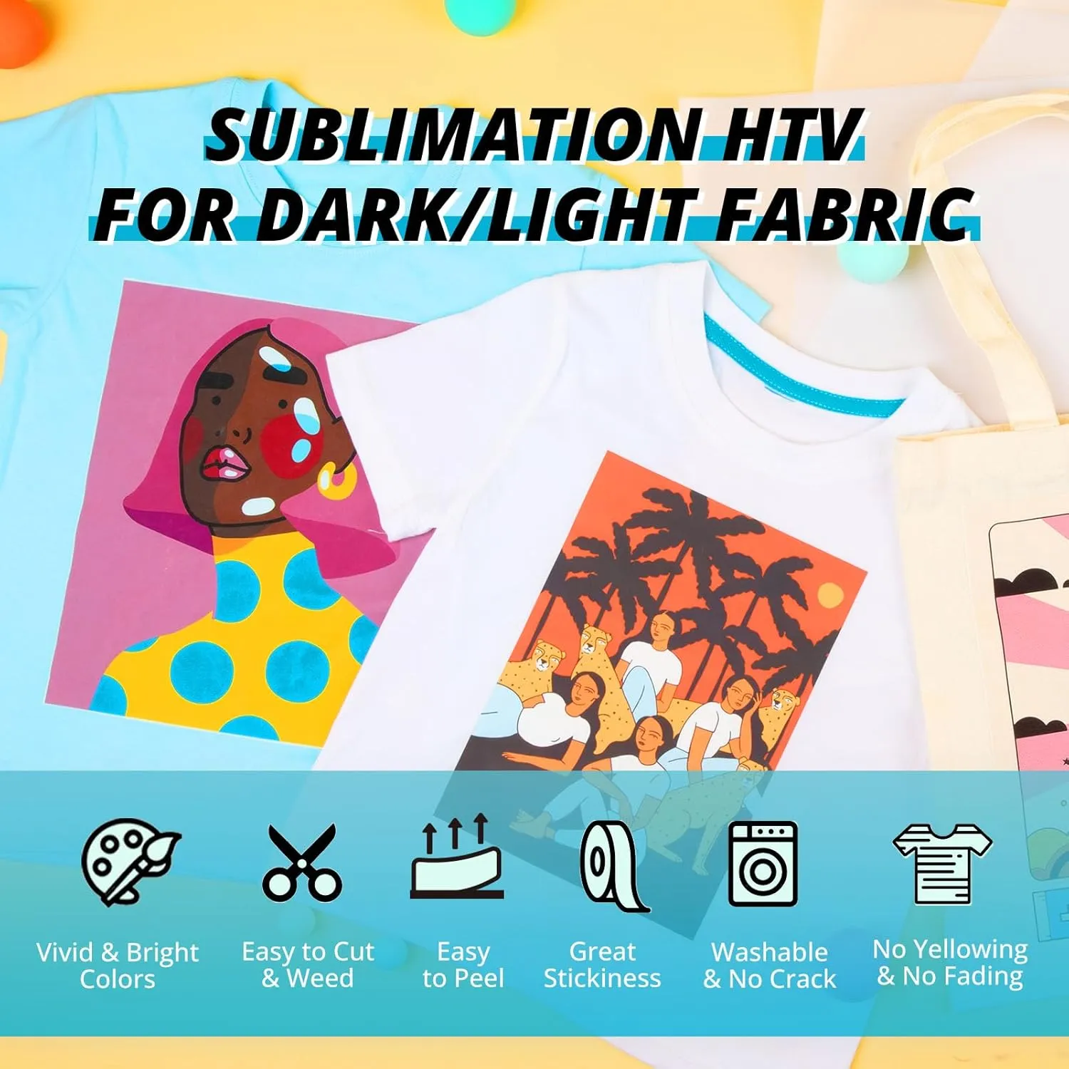 HTVRONT Sublimation HTV Kit for Dark/Light Fabric - Heat Press Starter Kit for Shirt/Bag/Hat, Includes Paper, Resistant Tape & Teflon Sheet