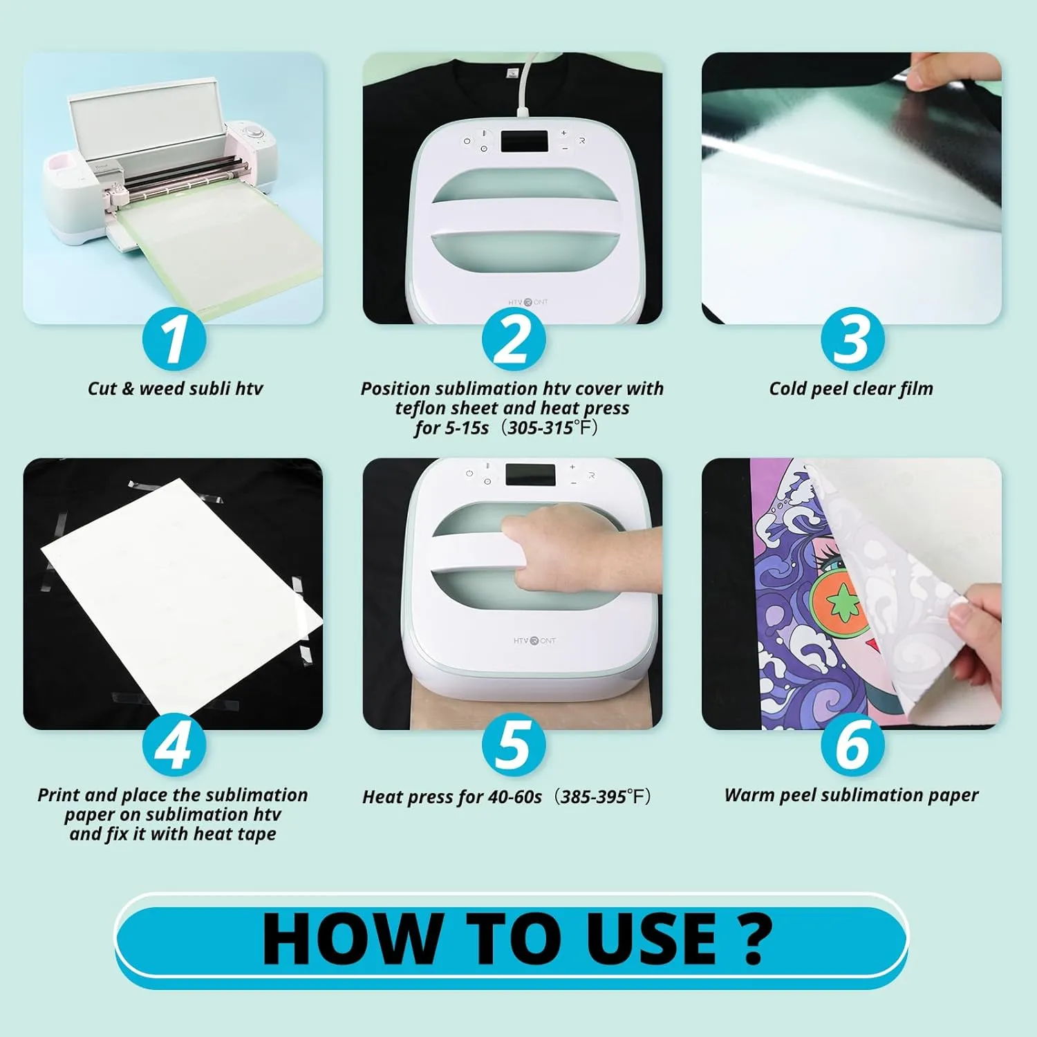 HTVRONT Sublimation HTV Kit for Dark/Light Fabric - Heat Press Starter Kit for Shirt/Bag/Hat, Includes Paper, Resistant Tape & Teflon Sheet