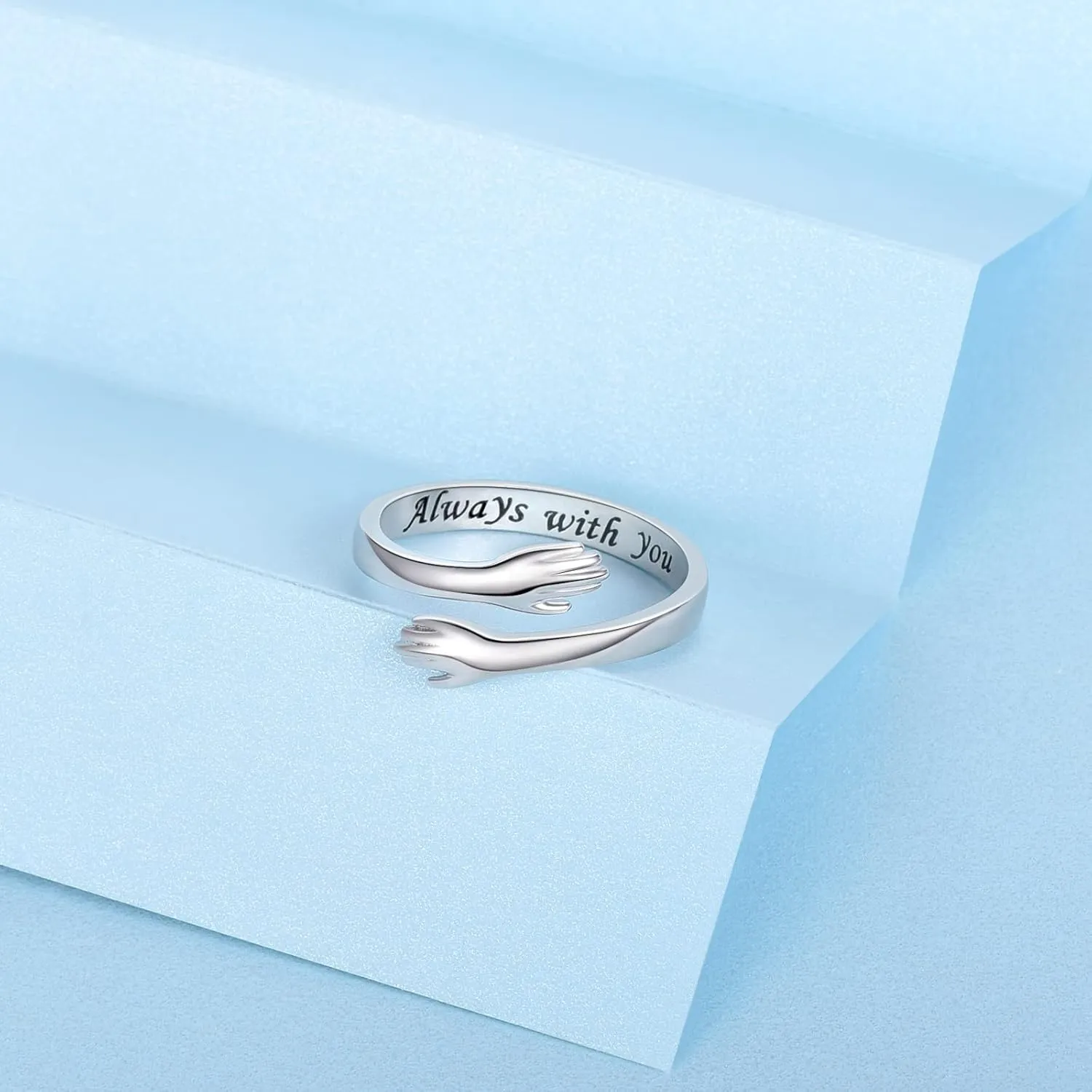 Hug Rings for Women Sterling Silver Adjustable Ring for Women Daughter Hand Ring Jewelry for Birthday Gifts Holiday Gift for Women Teens
