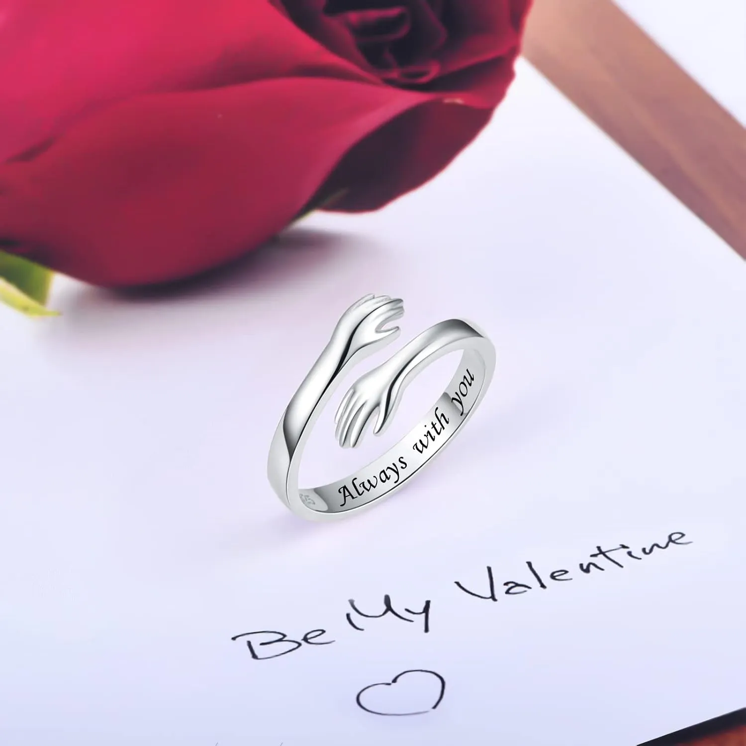 Hug Rings for Women Sterling Silver Adjustable Ring for Women Daughter Hand Ring Jewelry for Birthday Gifts Holiday Gift for Women Teens