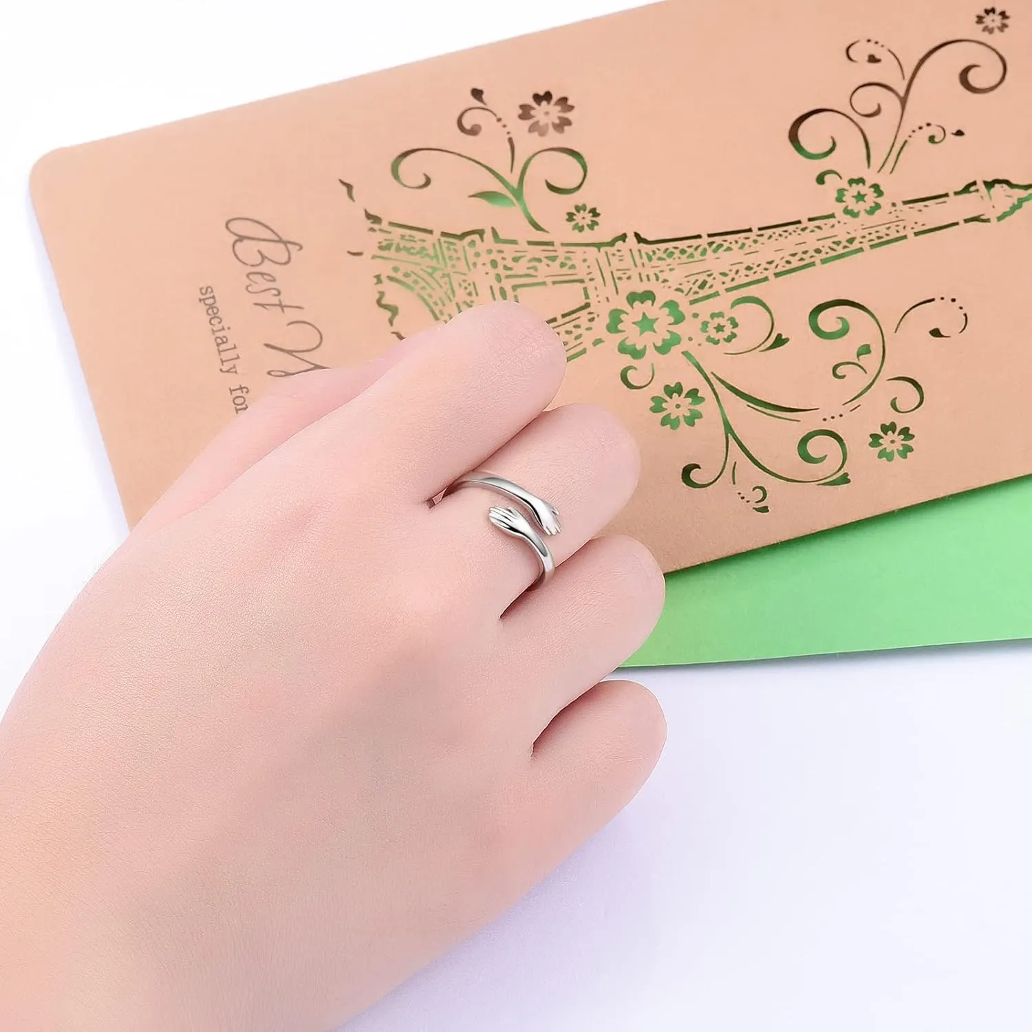 Hug Rings for Women Sterling Silver Adjustable Ring for Women Daughter Hand Ring Jewelry for Birthday Gifts Holiday Gift for Women Teens