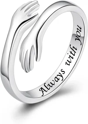 Hug Rings for Women Sterling Silver Adjustable Ring for Women Daughter Hand Ring Jewelry for Birthday Gifts Holiday Gift for Women Teens