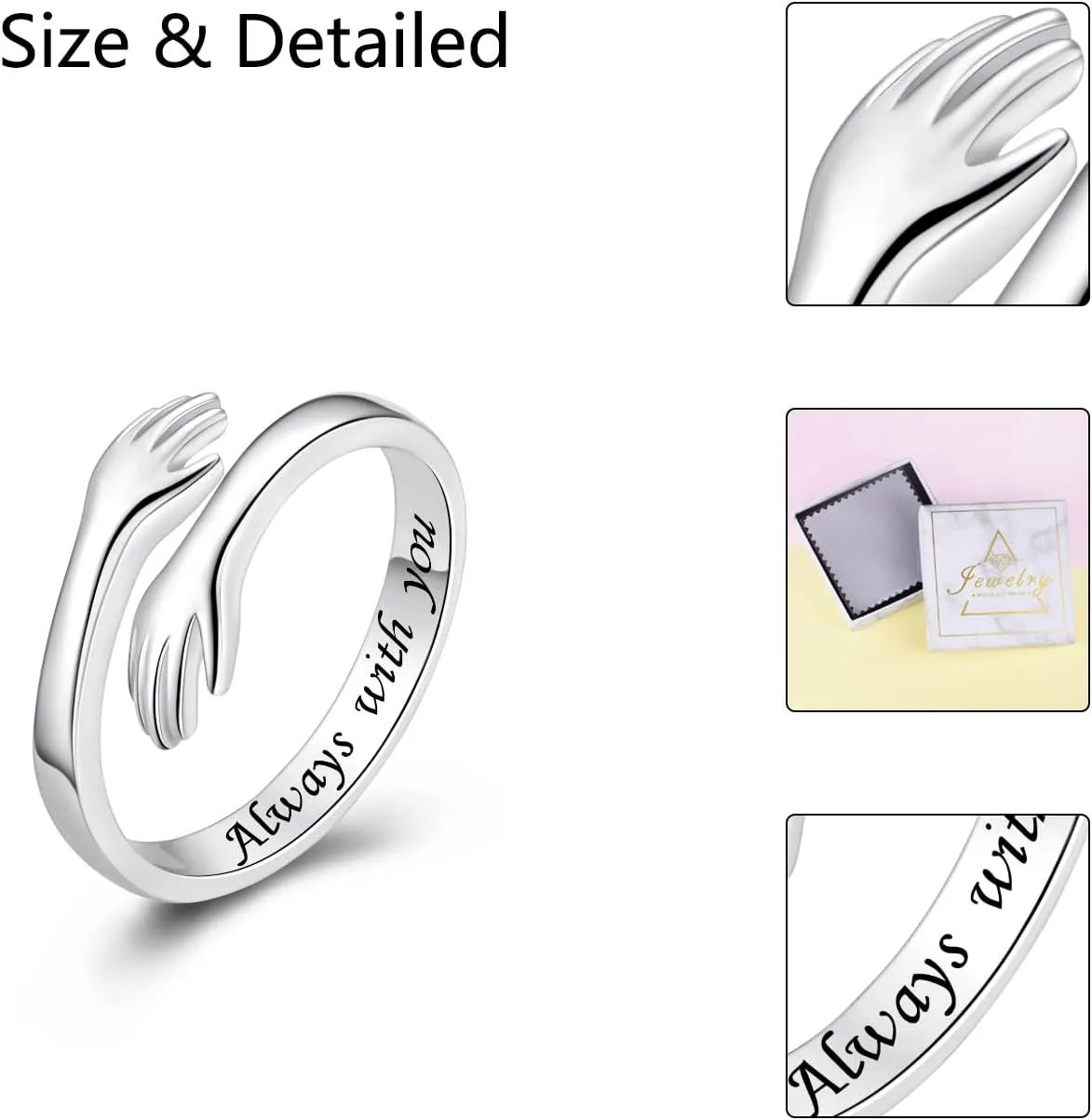 Hug Rings for Women Sterling Silver Adjustable Ring for Women Daughter Hand Ring Jewelry for Birthday Gifts Holiday Gift for Women Teens