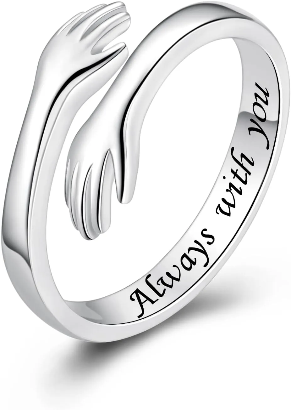 Hug Rings for Women Sterling Silver Adjustable Ring for Women Daughter Hand Ring Jewelry for Birthday Gifts Holiday Gift for Women Teens