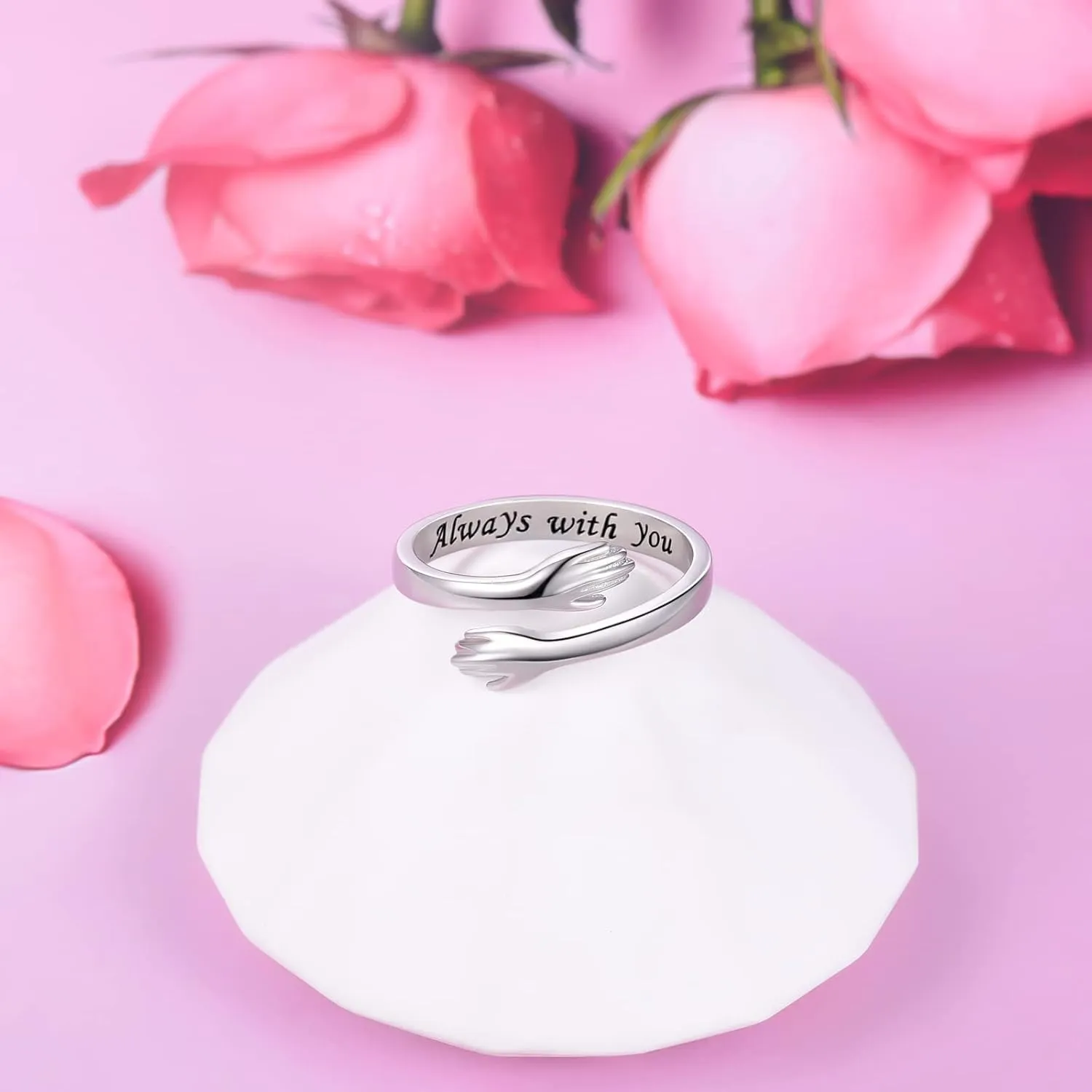Hug Rings for Women Sterling Silver Adjustable Ring for Women Daughter Hand Ring Jewelry for Birthday Gifts Holiday Gift for Women Teens
