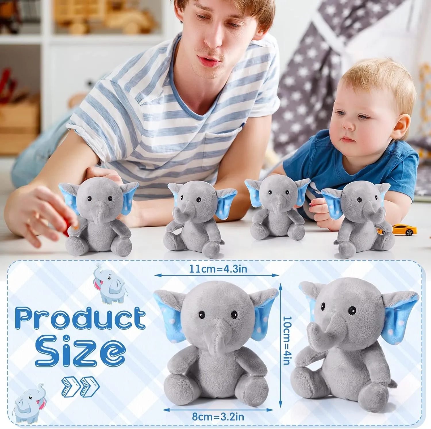 HyDren 8 Pcs Plush Valentine Mini Elephant Stuffed Animal Toys 4 Inches Cute Soft Forest Elephant Toys for Baby Shower Birthday Party Christian Charity Donation Supplies(Blue)