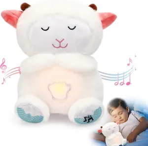 HyDren Breathing Stuffed Animal 9 inch Calming Soothers for Sleep Heartbeat Plush for Anxiety with Music Lights and Rhythmic Breathing Motion Anxiety Relief Portable Plush Sound Machine(Sheep)