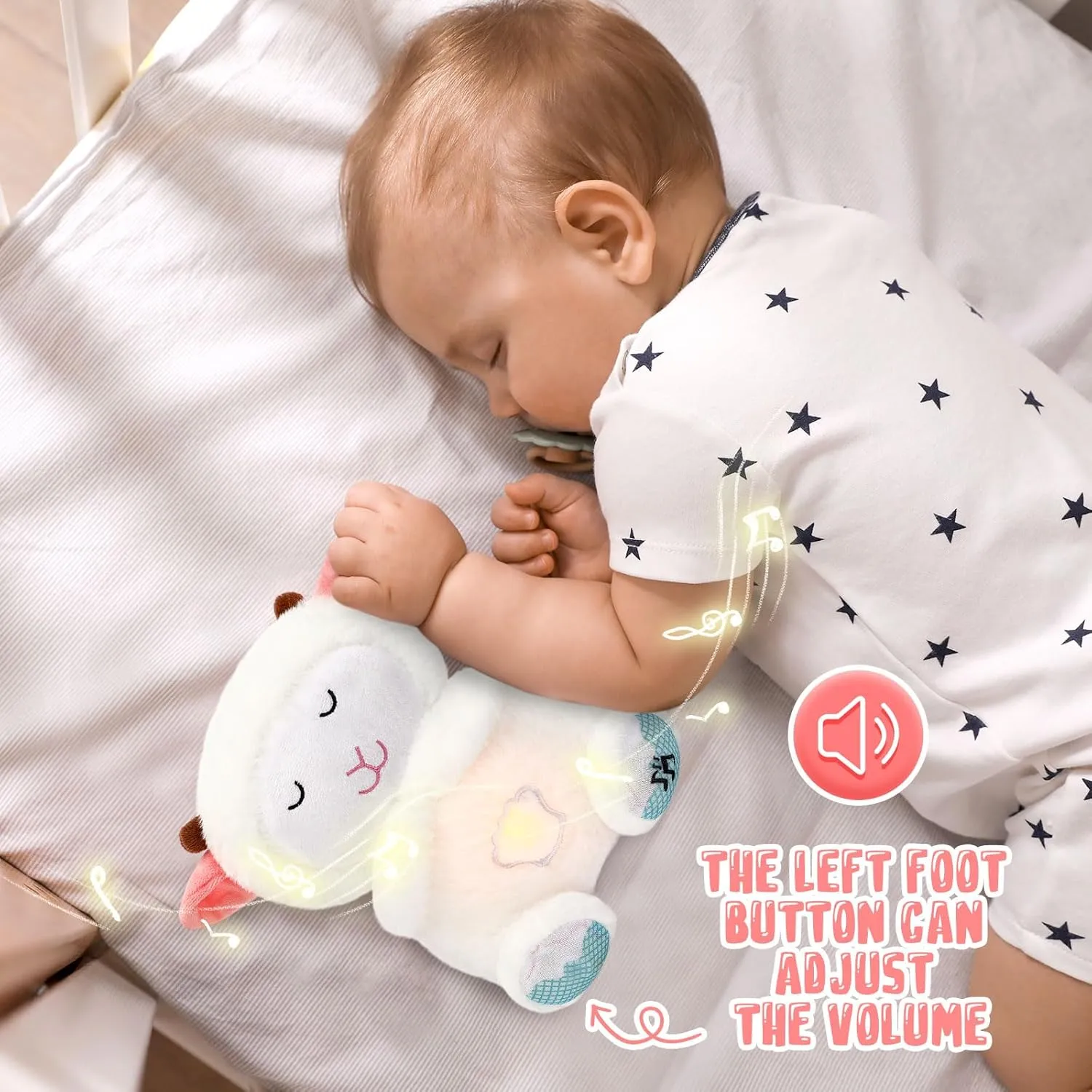 HyDren Breathing Stuffed Animal 9 inch Calming Soothers for Sleep Heartbeat Plush for Anxiety with Music Lights and Rhythmic Breathing Motion Anxiety Relief Portable Plush Sound Machine(Sheep)