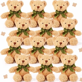 HyDren 12 Pcs 10 Inch Bear Stuffed Animal Bulk Soft Plush Bears Bulk with Ribbon Bow for Birthday Baby Shower Graduation Wedding Party Favor (Light Brown)