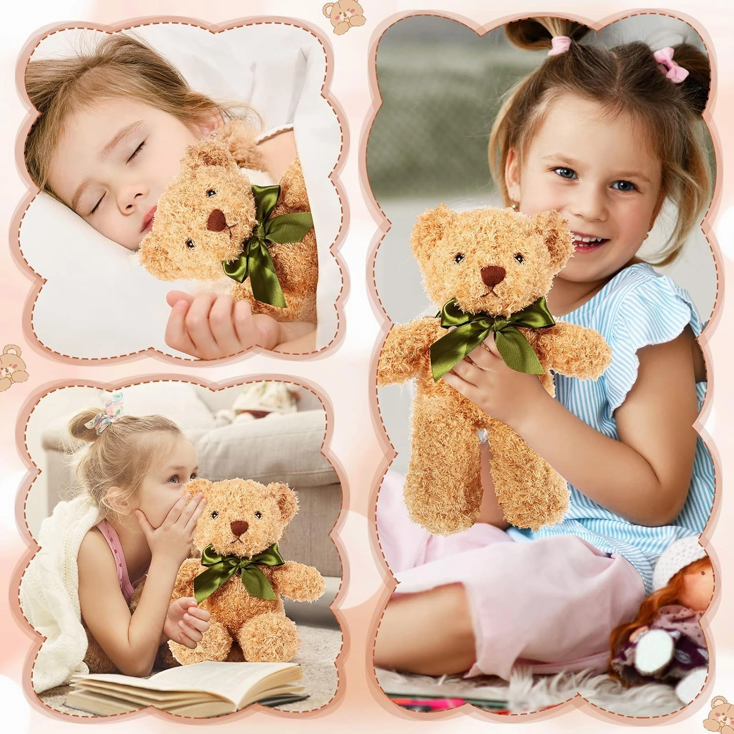 HyDren 12 Pcs 10 Inch Bear Stuffed Animal Bulk Soft Plush Bears Bulk with Ribbon Bow for Birthday Baby Shower Graduation Wedding Party Favor (Light Brown)