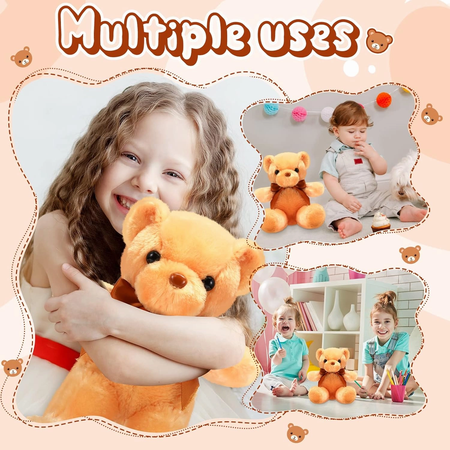 HyDren 12 Pcs 12 Inch Bear Stuffed Animal Bulk Soft Plush Bears Bulk with Ribbon Bow for Birthday Baby Shower Graduation Wedding Party Favor (Brown)
