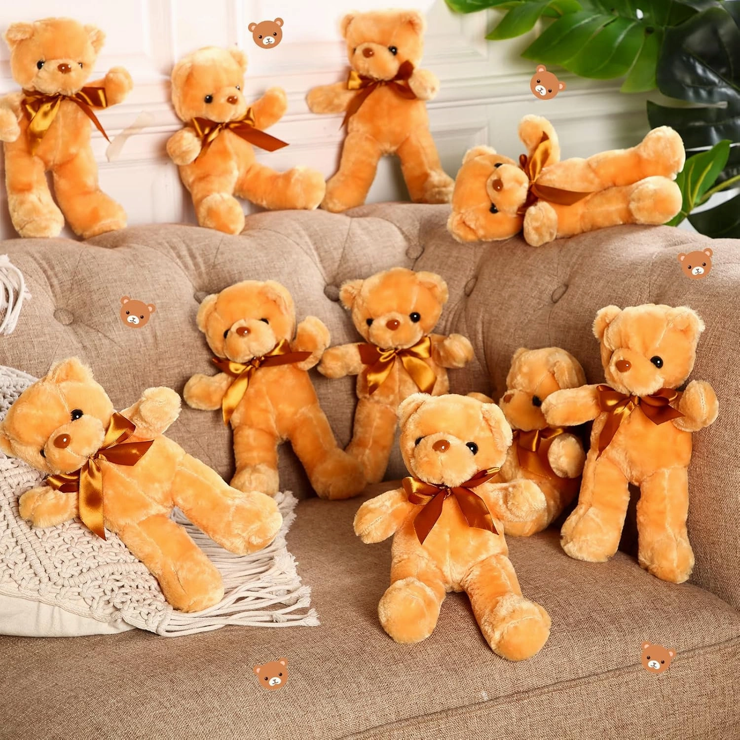 HyDren 12 Pcs 12 Inch Bear Stuffed Animal Bulk Soft Plush Bears Bulk with Ribbon Bow for Birthday Baby Shower Graduation Wedding Party Favor (Brown)