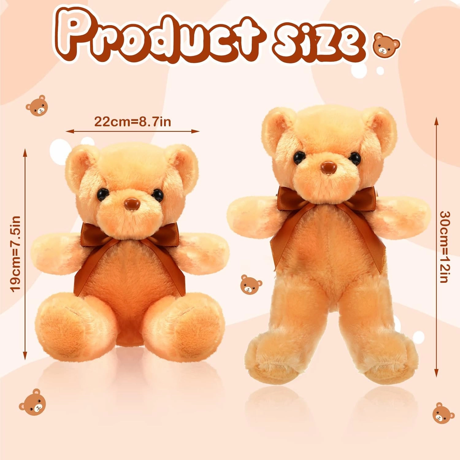 HyDren 12 Pcs 12 Inch Bear Stuffed Animal Bulk Soft Plush Bears Bulk with Ribbon Bow for Birthday Baby Shower Graduation Wedding Party Favor (Brown)