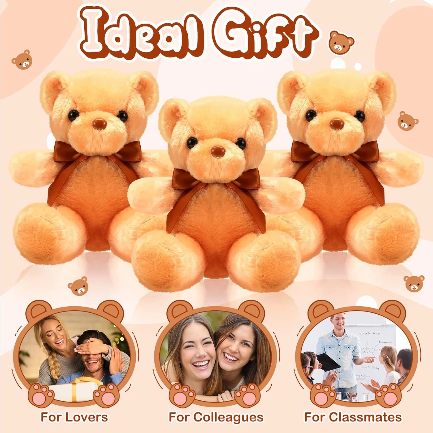 HyDren 12 Pcs 12 Inch Bear Stuffed Animal Bulk Soft Plush Bears Bulk with Ribbon Bow for Birthday Baby Shower Graduation Wedding Party Favor (Brown)