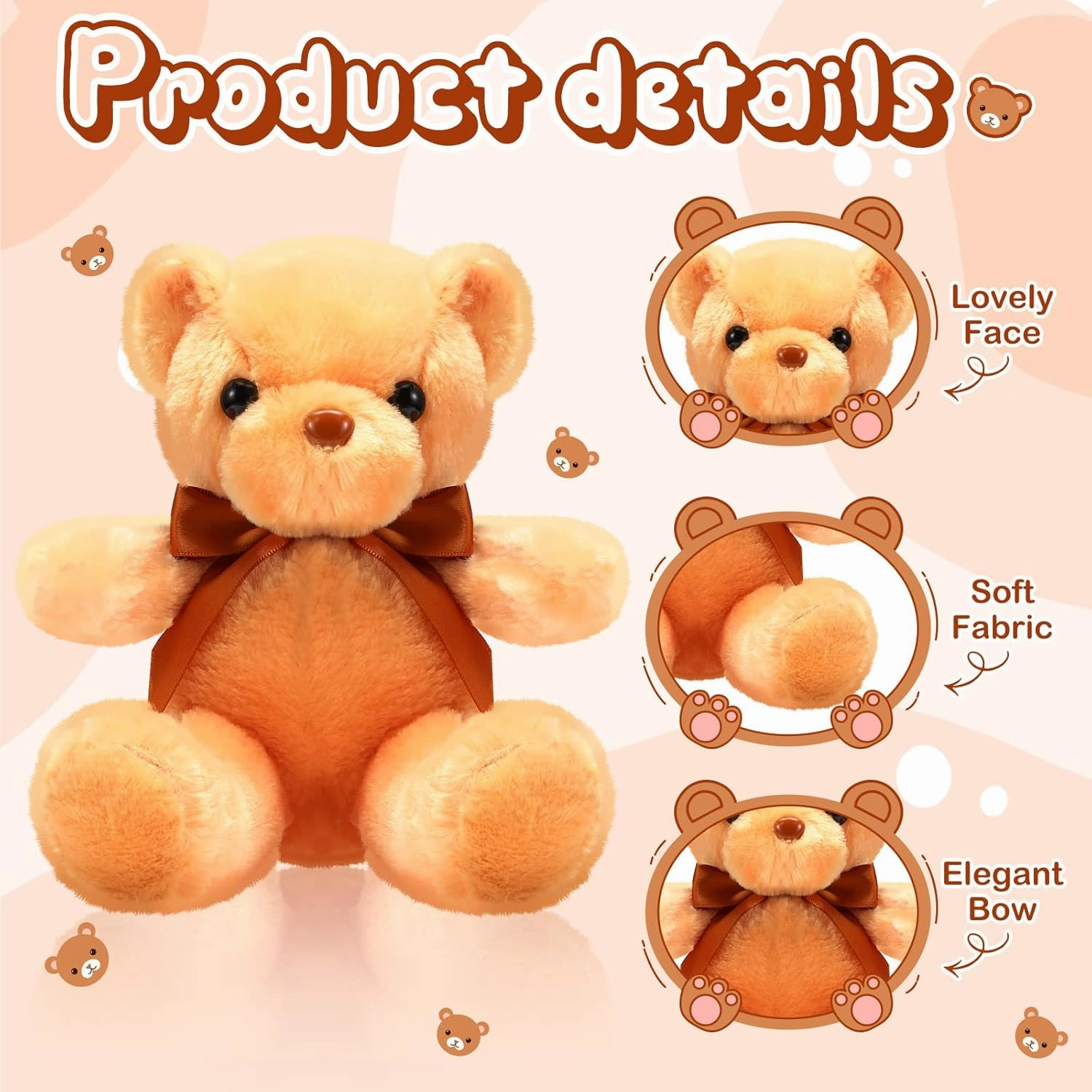HyDren 12 Pcs 12 Inch Bear Stuffed Animal Bulk Soft Plush Bears Bulk with Ribbon Bow for Birthday Baby Shower Graduation Wedding Party Favor (Brown)