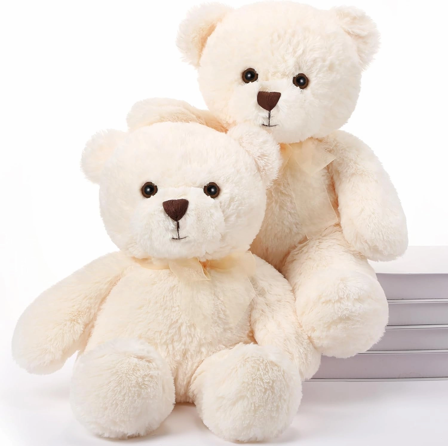HyDren 2 Pack Plush Bear Stuffed Animals 18 Inch Cuddly Stuffed Bear Plushies with Bow for Birthday Gifts Baby Shower Party Favor Decors(White)
