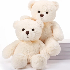 HyDren 2 Pack Plush Bear Stuffed Animals 18 Inch Cuddly Stuffed Bear Plushies with Bow for Birthday Gifts Baby Shower Party Favor Decors(White)