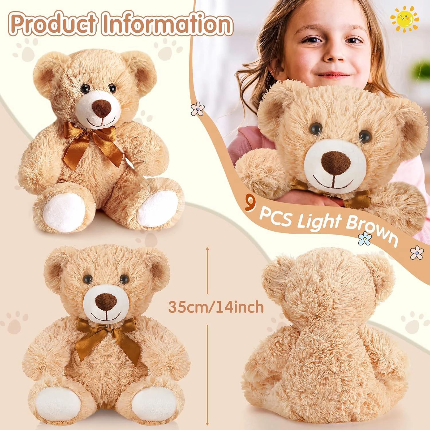HyDren 36 Pcs 14 Inches Stuffed Bears Animals Plush Toys Bulk Soft Cute Small Shaggy Bear for Baby Shower Birthday Gifts Wedding Party Favor Decoration(Light Brown)