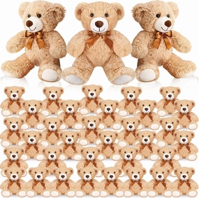 HyDren 36 Pcs 14 Inches Stuffed Bears Animals Plush Toys Bulk Soft Cute Small Shaggy Bear for Baby Shower Birthday Gifts Wedding Party Favor Decoration(Light Brown)