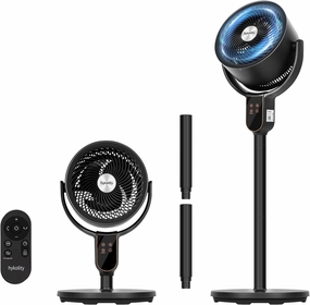 hykolity Fan for Bedroom, 90° 70° Omnidirectional Oscillating Standing Fan, 3 in 1 Pedestal & Tabletop fan, Quiet Floor Fan with DC Motor, Adjustable Heights, 23dB, 12H Timer, 8 Speeds, Child Lock