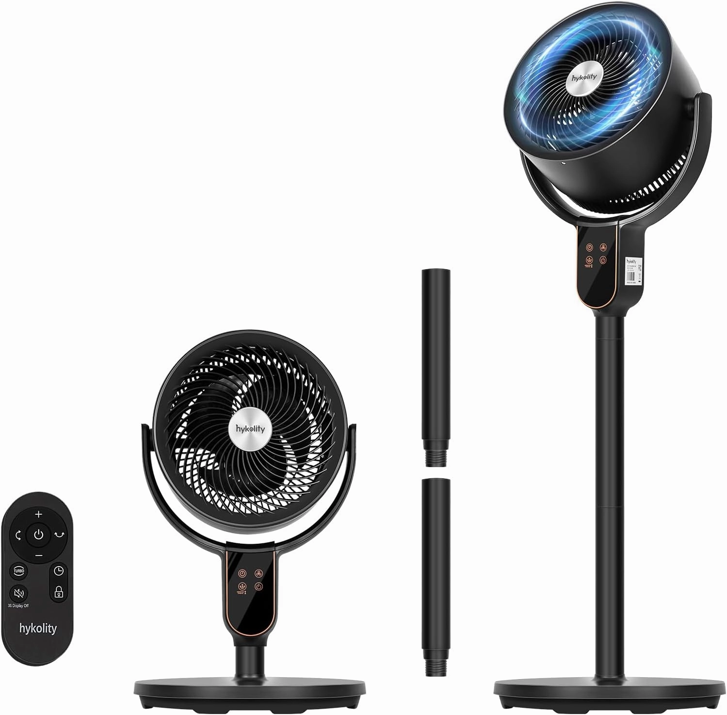 hykolity Fan for Bedroom, 90° 70° Omnidirectional Oscillating Standing Fan, 3 in 1 Pedestal & Tabletop fan, Quiet Floor Fan with DC Motor, Adjustable Heights, 23dB, 12H Timer, 8 Speeds, Child Lock