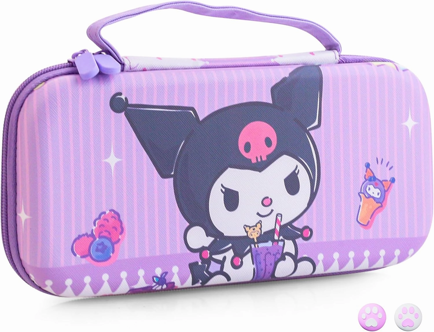 HYPERCASE Purple NS/OLED Switch Carrying Travel Bag, Cute Hard Shell Switch Case for NS/OLED Console, Joycon Grip, Accessories Storage, with 10 Card Slots & 2 Thump Caps - Cartoon Bunny