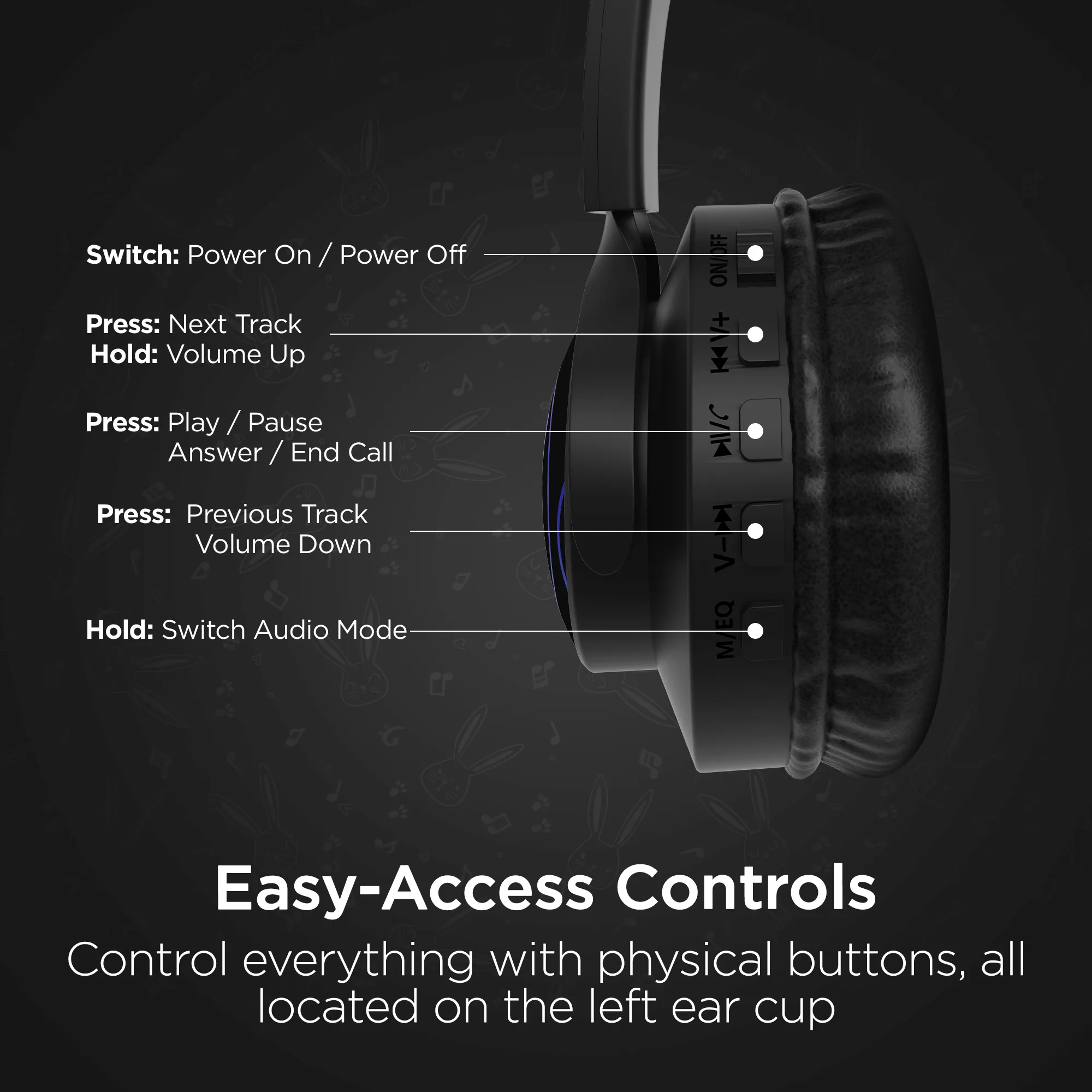 HyperGear Bunny Tracks Wireless Light-Up Headphones
