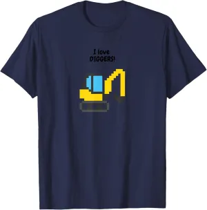 I Love Diggers – Pixel Art JCB Excavator Gift T-Shirt