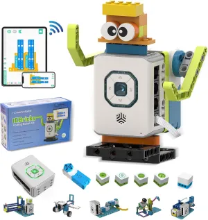 ICBricks 12 in 1 Coding Robot Kit for Kids 6 , 240  Piece Educational AI STEM Remote Building Learn to Code with Hub,Motor,Sensor,APP Control for Girls Boys Gift