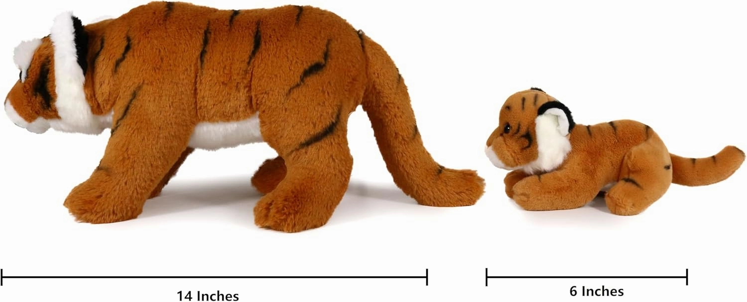 Ice King Bear Tiger Mom and Baby Stuffed Animals Plush Toy 14 Inches (Brown)