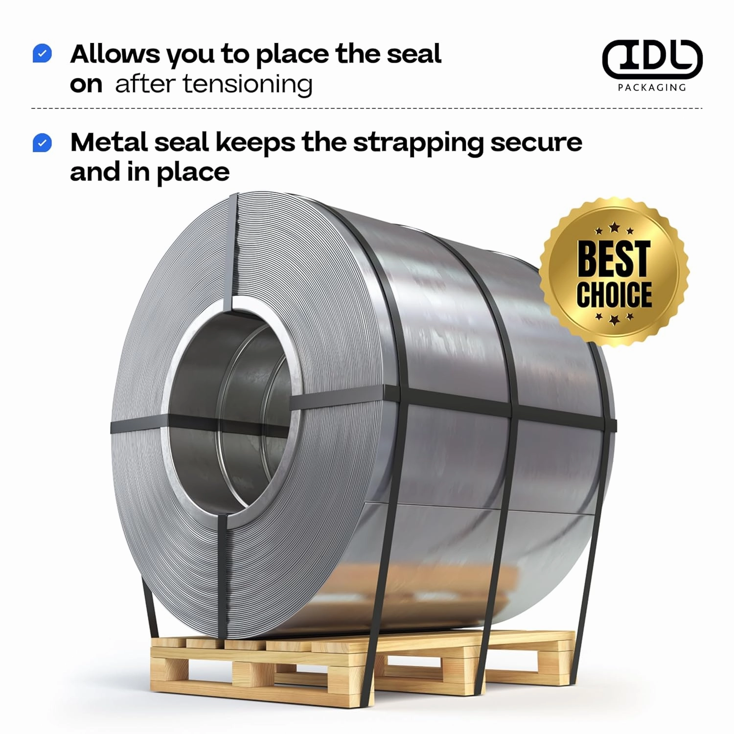 IDL Packaging Open (Snap-On) Seals for 3/4" Strap Width Steel Strapping (Pack of 1000) - Superior Holding Power - Sturdy Metal Clips for Securing Heavy Packaging and Pallet Banding