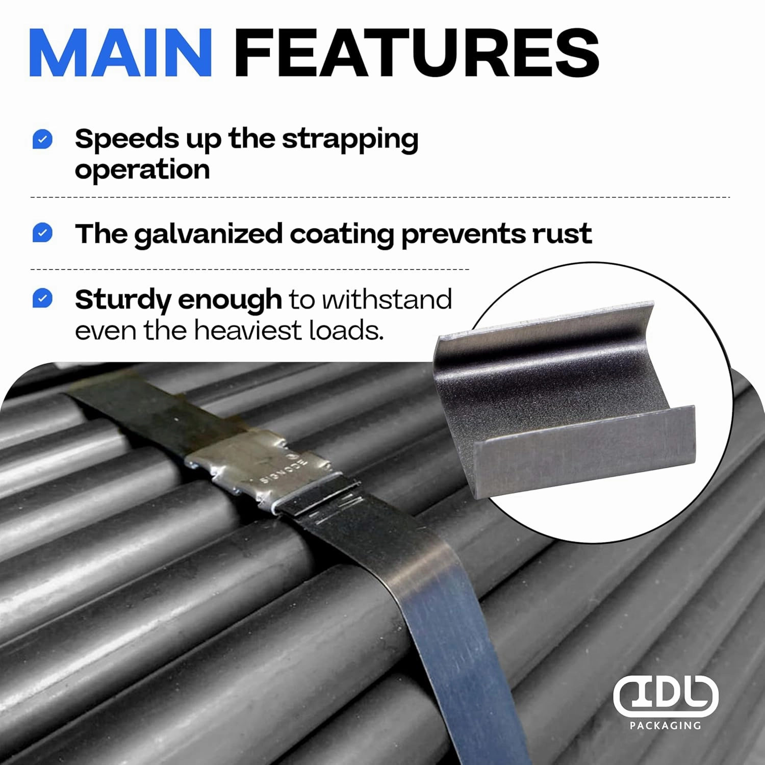 IDL Packaging Open (Snap-On) Seals for 3/4" Strap Width Steel Strapping (Pack of 1000) - Superior Holding Power - Sturdy Metal Clips for Securing Heavy Packaging and Pallet Banding