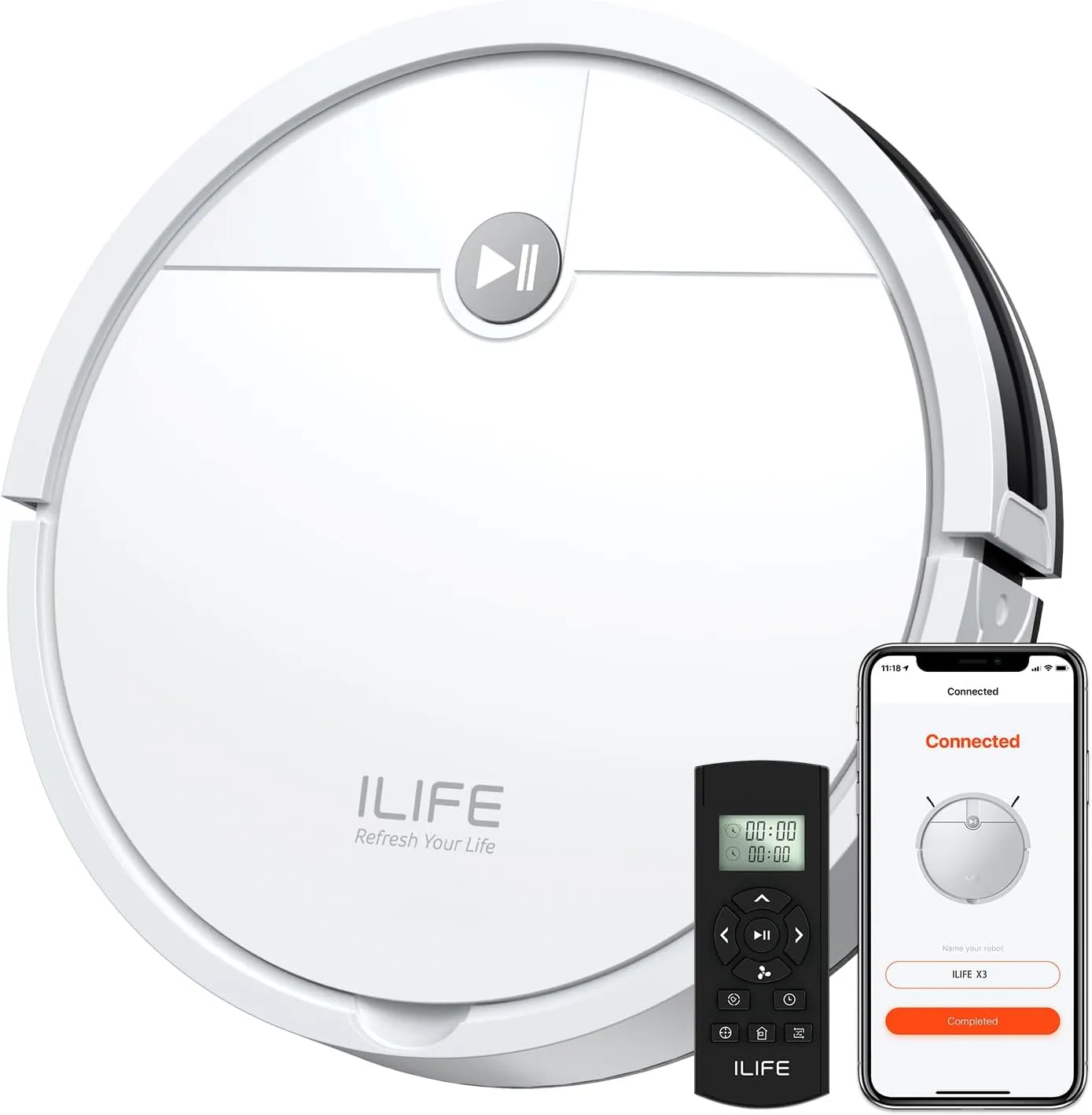 ILIFE X3 Robot Vacuum Cleaner, Tangle-Free 3000Pa Suction, 120 Min Runtime, Self-Charging Robotic Vacuum, 2.4GHz WiFi/App/Alexa Control, Slim, Quiet, Ideal for Pet Hair and Hard Floors