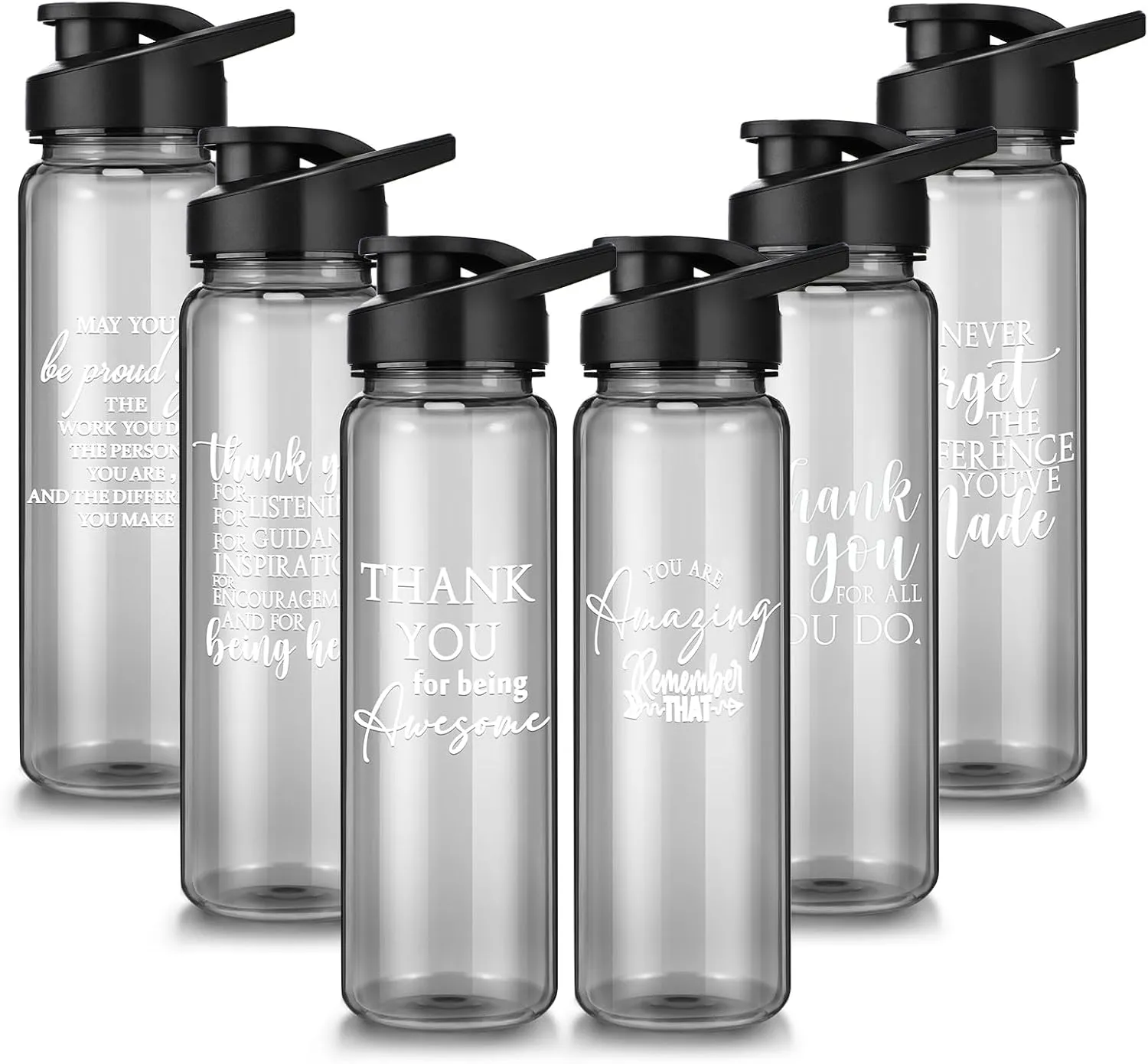 Inbagi 24 oz Plastic Water Bottles, Leak Proof, 6 Pcs, Employee Appreciation Gifts for Women Men Office Graduation, Sports Bottles for Running, School, Travel