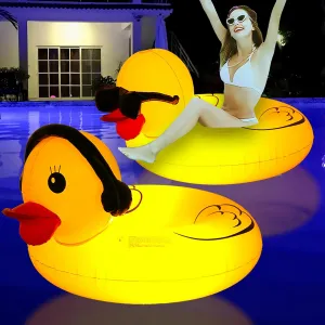Inflatable Duck Pool Float with Colorful Lights, LED Color Changing Giant Rubber Duck Swim Tube Rings, 42'' Large Pool Beach Floaties Floaty Funny Summer Pool Float for Adults 2Pcs
