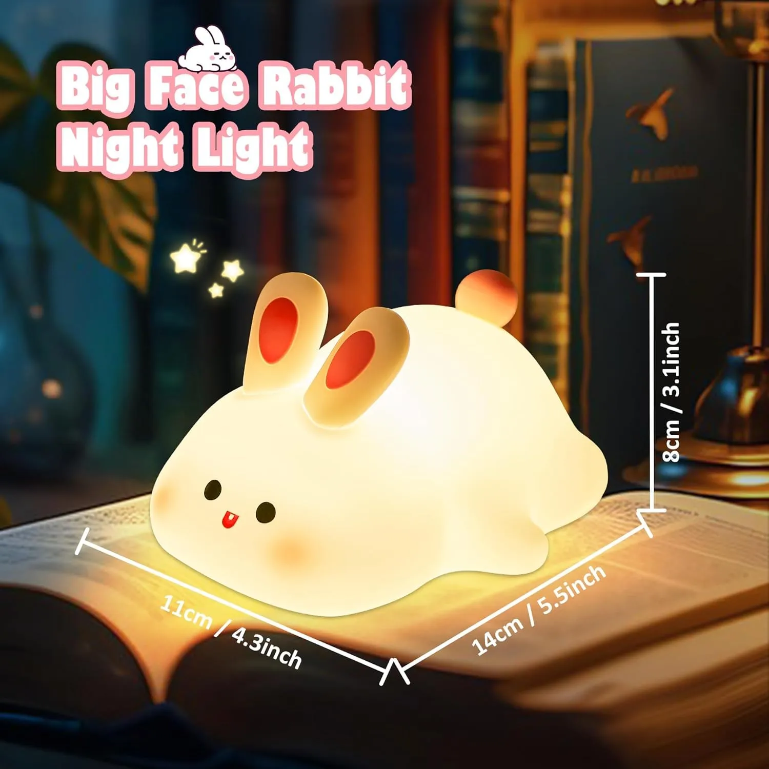 INFLUX Cute Night Light for Kids-Rechargeable Bunny Lamp, Perfect Girls Gift for Bedroom Decor, Baby Toys, Birthday Gifts, Night Lamp and Christmas Gifts-Portable Light for Kids, Bedside Lamp (RABBIT)