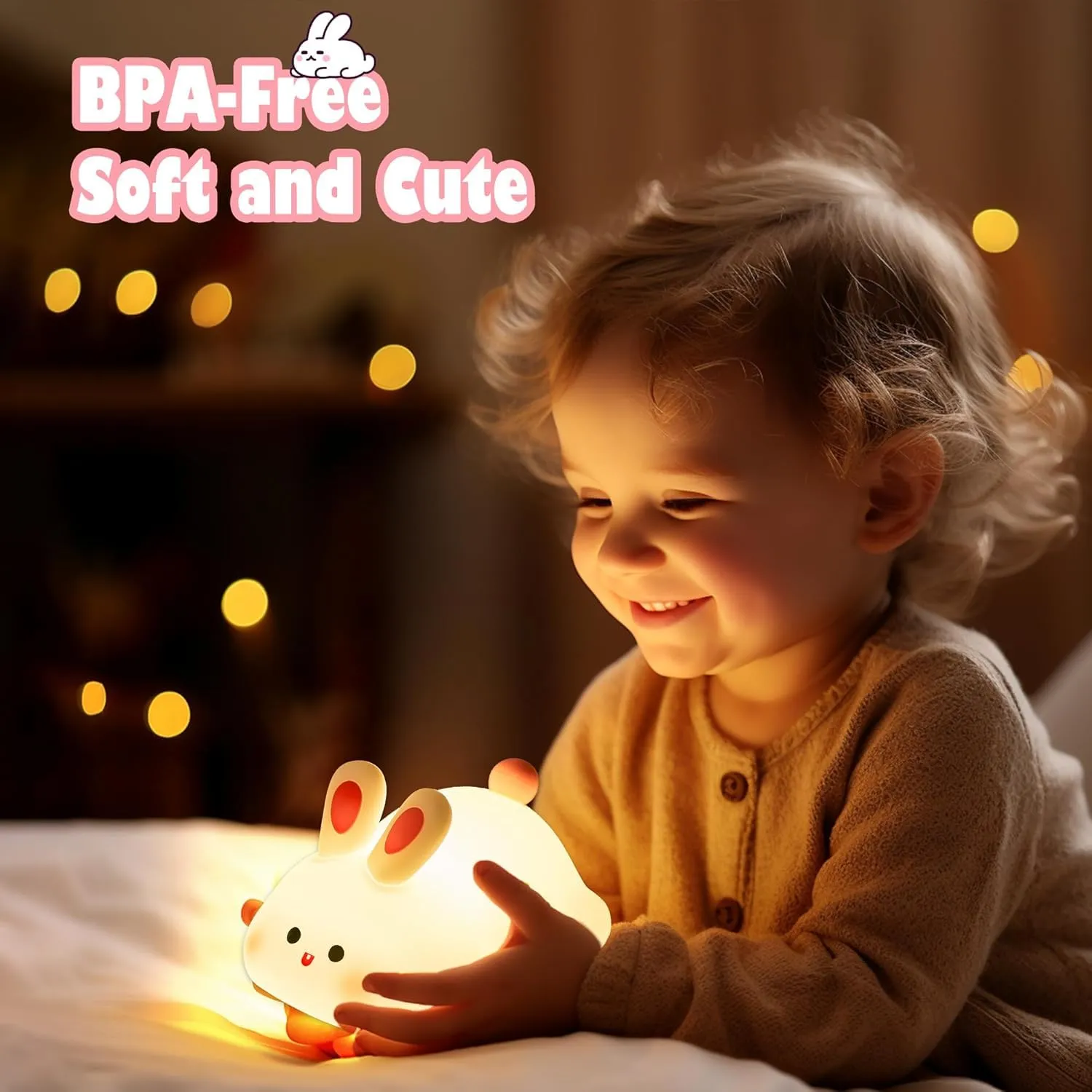 INFLUX Cute Night Light for Kids-Rechargeable Bunny Lamp, Perfect Girls Gift for Bedroom Decor, Baby Toys, Birthday Gifts, Night Lamp and Christmas Gifts-Portable Light for Kids, Bedside Lamp (RABBIT)