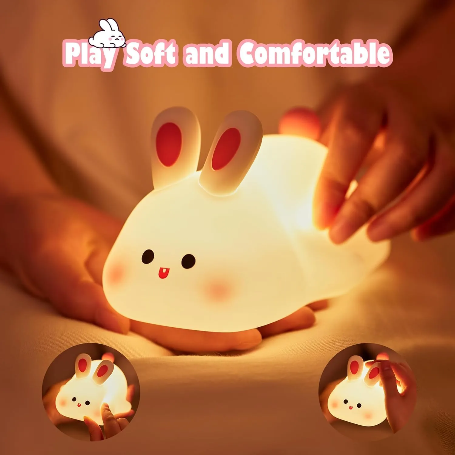 INFLUX Cute Night Light for Kids-Rechargeable Bunny Lamp, Perfect Girls Gift for Bedroom Decor, Baby Toys, Birthday Gifts, Night Lamp and Christmas Gifts-Portable Light for Kids, Bedside Lamp (RABBIT)