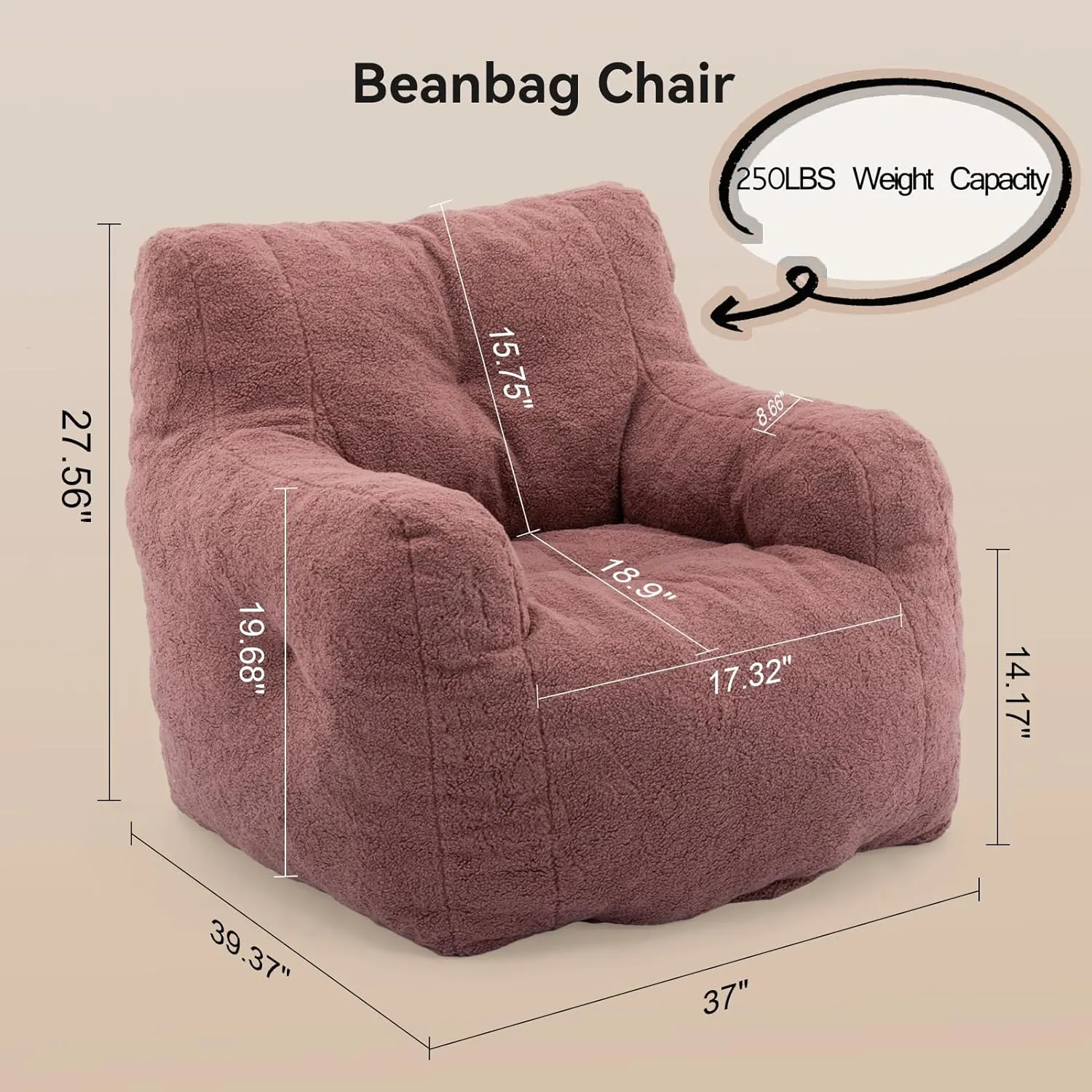 INMOZATA Bean Bag Chair for Adult and Teens 3FT Pre-Filled Soft Teddy Fluffy Lazy Sofa Floor Chair Beanbag for Living Room Playroom Dorm Apartment (Brick Red)