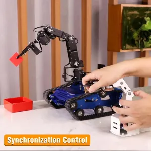 Intelligent Tankbot Track Robot Car with Robotic Arm for Advanced Programming, 11.8*22.4*9.44 inches, Black, Blue